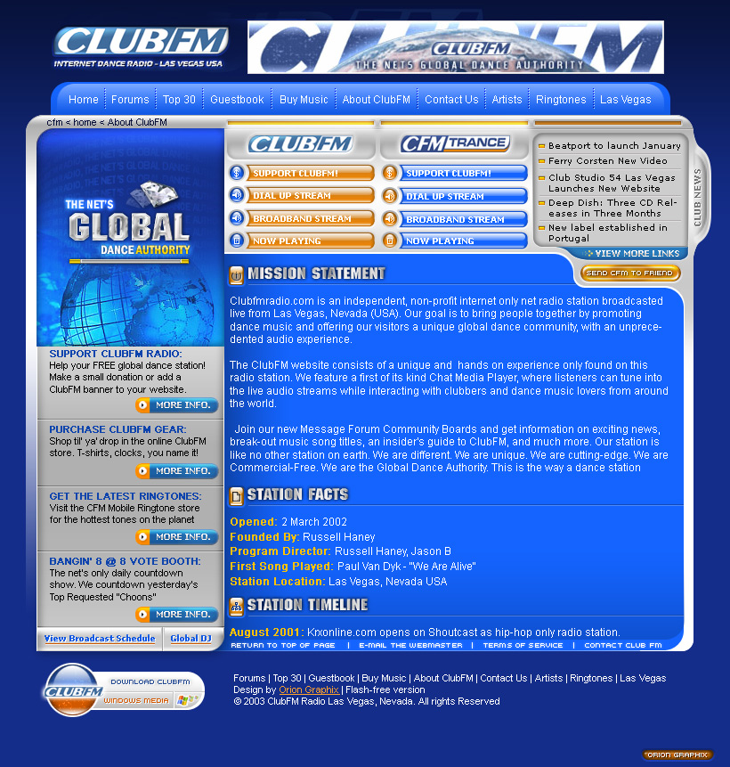 Club FM Radio Internet Web Design Site